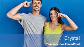  Presentation with great idea - Slide set with young-hispanic-couple-standing-together background and a teal colored foreground