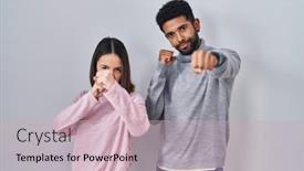  Presentation with violence - Slide deck with young-hispanic-couple-standing-together background and a soft green colored foreground