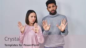  Presentation with forbidden - Presentation theme having young-hispanic-couple-standing-together background and a soft green colored foreground