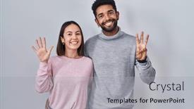  Presentation with eight - Presentation theme consisting of young-hispanic-couple-standing-together background and a light gray colored foreground