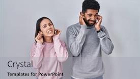  Presentation with noise - Slide deck featuring young-hispanic-couple-standing-together background and a light gray colored foreground