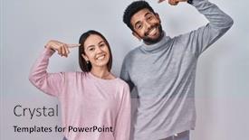  Presentation with thought - Presentation design featuring young-hispanic-couple-standing-together background and a  colored foreground