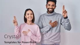  Presentation with chest - Slide deck featuring young-hispanic-couple-standing-together background and a soft green colored foreground