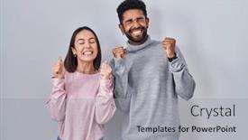  Presentation with closed - Presentation design enhanced with young-hispanic-couple-standing-together background and a  colored foreground