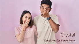  Presentation with scandal - Slide deck having young-hispanic-couple-together-over background and a soft green colored foreground