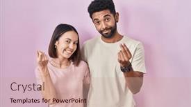  Presentation with business pink - Presentation design having young-hispanic-couple-together-over background and a coral colored foreground
