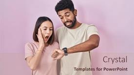  Presentation with late - Slide deck having young-hispanic-couple-together-over background and a coral colored foreground