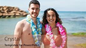  Presentation with tourists - Theme consisting of young-hispanic-couple-tourists-wearing background and a coral colored foreground