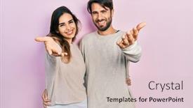  Presentation with business casual - Theme having young-hispanic-couple-wearing-casual background and a light gray colored foreground