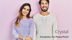  Presentation with young happy couple - Slides having young-hispanic-couple-wearing-casual background and a  colored foreground