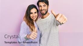  Presentation with young happy couple - PPT layouts consisting of young-hispanic-couple-wearing-casual background and a light blue colored foreground