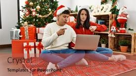  Presentation with christmas tree - Theme featuring young-hispanic-couple-wearing-christmas background and a red colored foreground