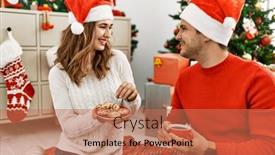  Presentation with cookies christmas - Presentation design featuring young-hispanic-couple-wearing-christmas background and a coral colored foreground