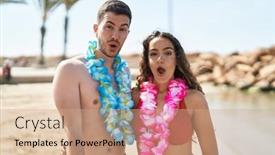  Presentation with hawaiian - Slide deck with young-hispanic-couple-wearing-hawaiian background and a coral colored foreground