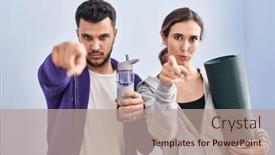  Presentation with sportswear - Presentation theme consisting of young-hispanic-couple-wearing-sportswear background and a coral colored foreground