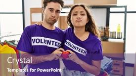  Presentation with crying heart - PPT theme having young-hispanic-couple-wearing-volunteer background and a violet colored foreground
