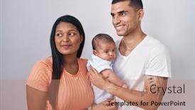  Presentation with baby smile - Presentation theme with young-hispanic-couple-with-baby background and a  colored foreground