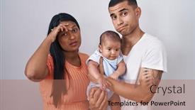  Presentation with baby - PPT theme consisting of young-hispanic-couple-with-baby background and a coral colored foreground