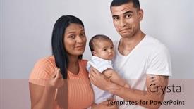  Presentation with salary - PPT theme with young-hispanic-couple-with-baby background and a coral colored foreground