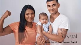  Presentation with standing strong - Presentation theme enhanced with young-hispanic-couple-with-baby background and a  colored foreground