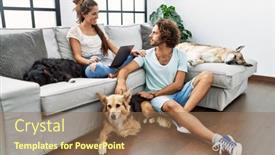  Presentation with dogs - PPT layouts consisting of young-hispanic-couple-with-dogs background and a coral colored foreground