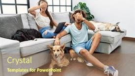  Presentation with dogs - Slide set enhanced with young-hispanic-couple-with-dogs background and a coral colored foreground