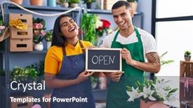  Presentation with working - Slide deck featuring young-hispanic-couple-working background and a  colored foreground