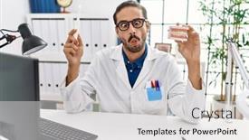  Presentation with denture - Slides consisting of young-hispanic-dentist-man-holding background and a light gray colored foreground