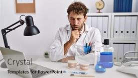  Presentation with medical concept - Slide deck with young-hispanic-dentist-man-working background and a light gray colored foreground