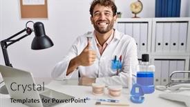 Presentation with medical hand - Slide set featuring young-hispanic-dentist-man-working background and a light gray colored foreground
