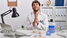  Presentation with working together - Presentation having young-hispanic-dentist-man-working background and a light gray colored foreground