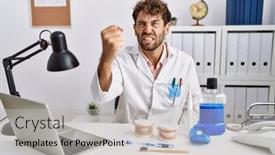  Presentation with anger - PPT theme consisting of young-hispanic-dentist-man-working background and a  colored foreground