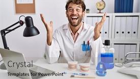  Presentation with medical concept - Presentation theme consisting of young-hispanic-dentist-man-working background and a  colored foreground