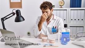  Presentation with medical ear nose throat vertigo - Slides consisting of young-hispanic-dentist-man-working background and a  colored foreground