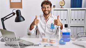  Presentation with medical sign - PPT theme with young-hispanic-dentist-man-working background and a  colored foreground