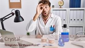  Presentation with eye medical - Presentation theme featuring young-hispanic-dentist-man-working background and a soft green colored foreground