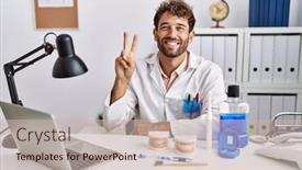  Presentation with dentist - Slide set consisting of young-hispanic-dentist-man-working background and a  colored foreground