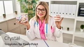  Presentation with dentist - Presentation theme consisting of young-hispanic-dentist-woman-holding background and a soft green colored foreground