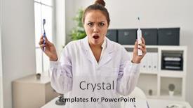  Presentation with ordinary - Slide deck featuring young-hispanic-dentist-woman-holding background and a mint green colored foreground