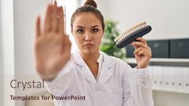  Presentation with confident young hispanic woman - PPT theme with young-hispanic-dentist-woman-holding background and a mint green colored foreground