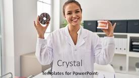  Presentation with denture - Presentation theme featuring young-hispanic-dentist-woman-holding background and a light gray colored foreground