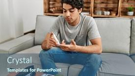  Presentation with measuring - Slide deck featuring young-hispanic-diabetic-man-measuring background and a ocean colored foreground