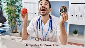  Presentation with dietitian - Presentation design consisting of young-hispanic-dietitian-man-holding background and a coral colored foreground