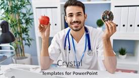  Presentation with dietitian - Presentation design with young-hispanic-dietitian-man-holding background and a light gray colored foreground