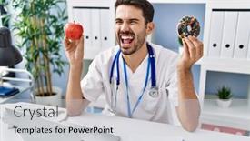  Presentation with dietitian - PPT theme consisting of young-hispanic-dietitian-man-holding background and a light gray colored foreground