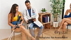  Presentation with waiting room - Presentation theme having young-hispanic-doctor-and-patinent background and a coral colored foreground