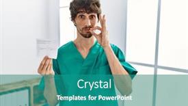  Presentation with lips mouth - Presentation design featuring young-hispanic-doctor-man-holding background and a teal colored foreground