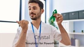  Presentation with ribbon-green - PPT layouts enhanced with young-hispanic-doctor-man-holding background and a coral colored foreground