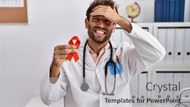  Presentation with red medical - Presentation theme consisting of young-hispanic-doctor-man-holding background and a  colored foreground