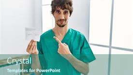  Presentation with record - PPT theme featuring young-hispanic-doctor-man-holding background and a ocean colored foreground